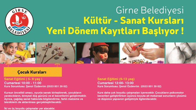 Girne Belediyesi Kültür-Sanat Atölyesi kurslarına yeni kayıt süreci 29 Ocak’ta başlıyor